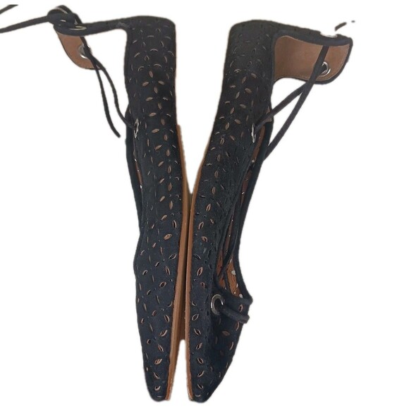 NWT HALOGEN Black LEATHER Suede LASERCUT Lace Up TASSLE Ballet Flats Sz 8.5 M - Picture 8 of 14
